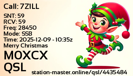 QSL Card for M0XCX QSO with 7Z1LL