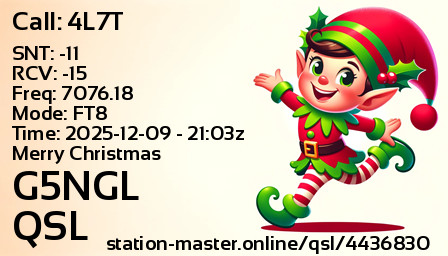 QSL Card for G5NGL QSO with 4L7T