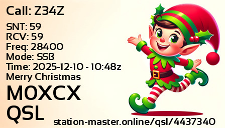 QSL Card for M0XCX QSO with Z34Z