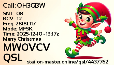 QSL Card for MW0VCV QSO with OH3GBW