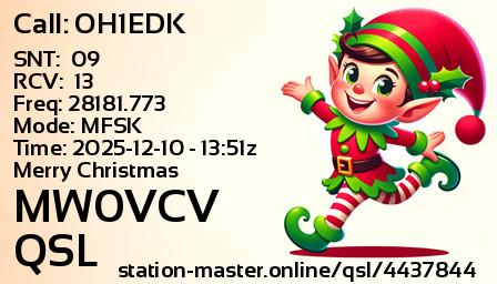 QSL Card for MW0VCV QSO with OH1EDK