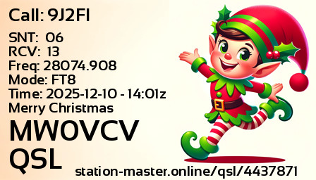 QSL Card for MW0VCV QSO with 9J2FI