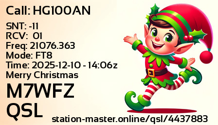 QSL Card for M7WFZ QSO with HG100AN