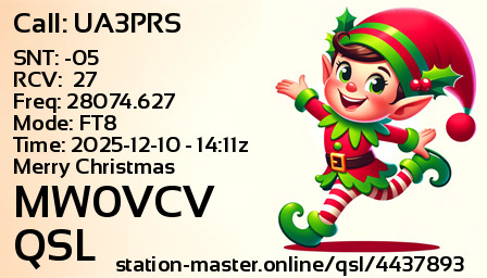 QSL Card for MW0VCV QSO with UA3PRS