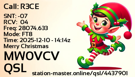 QSL Card for MW0VCV QSO with R3CE