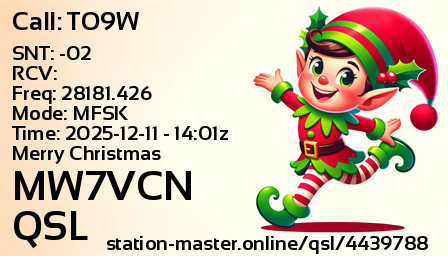 QSL Card for MW7VCN QSO with TO9W