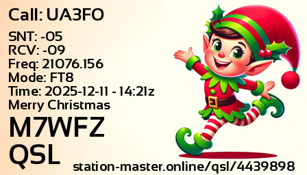 QSL Card for M7WFZ QSO with UA3FO