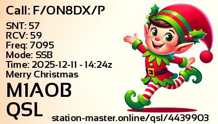 QSL Card for M1AOB QSO with F/ON8DX/P