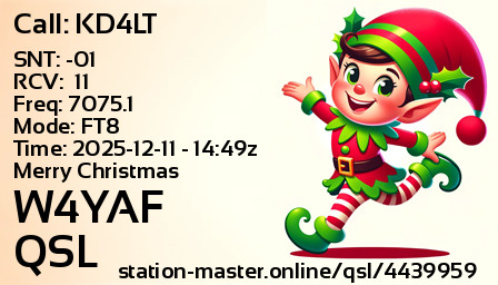 QSL Card for W4YAF QSO with KD4LT