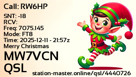 QSL Card for MW7VCN QSO with RW6HP