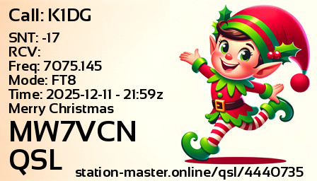 QSL Card for MW7VCN QSO with K1DG