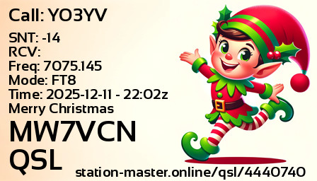 QSL Card for MW7VCN QSO with YO3YV