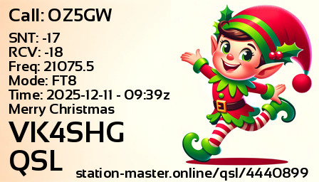 QSL Card for VK4SHG QSO with OZ5GW
