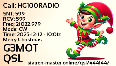 QSL Card for G3MOT QSO with HG100RADIO