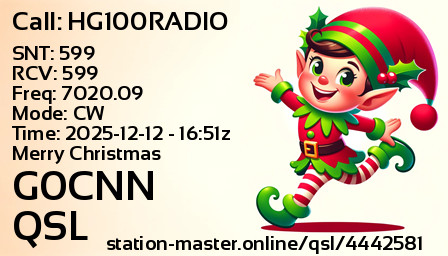 QSL Card for G0CNN QSO with HG100RADIO