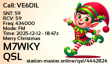 QSL Card for M7WKY QSO with VE6DIL