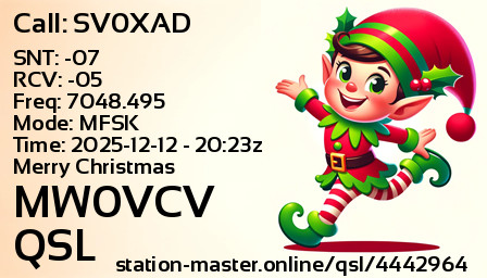 QSL Card for MW0VCV QSO with SV0XAD