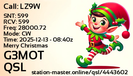 QSL Card for G3MOT QSO with LZ9W