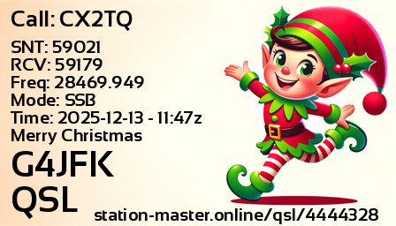 QSL Card for G4JFK QSO with CX2TQ