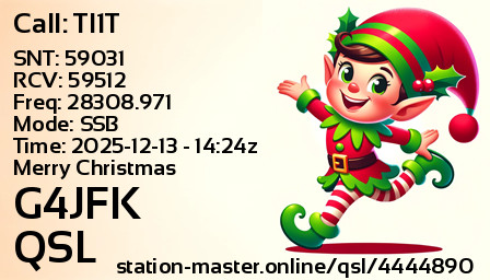 QSL Card for G4JFK QSO with TI1T