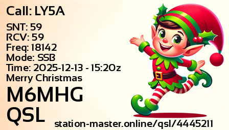 QSL Card for M6MHG QSO with LY5A