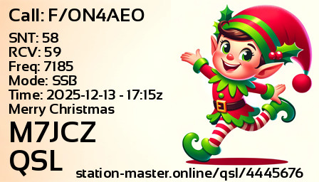 QSL Card for M7JCZ QSO with F/ON4AEO