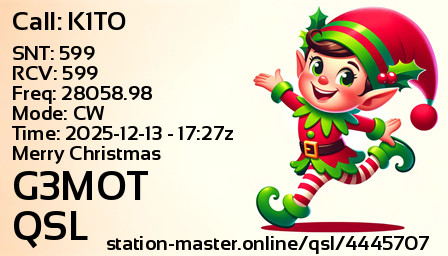 QSL Card for G3MOT QSO with K1TO