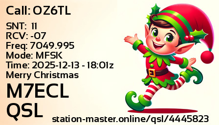 QSL Card for M7ECL QSO with OZ6TL