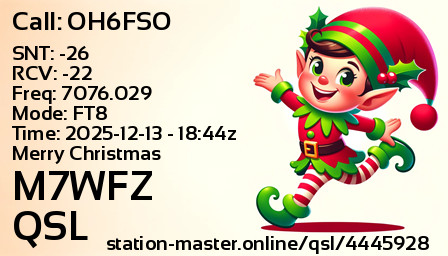 QSL Card for M7WFZ QSO with OH6FSO