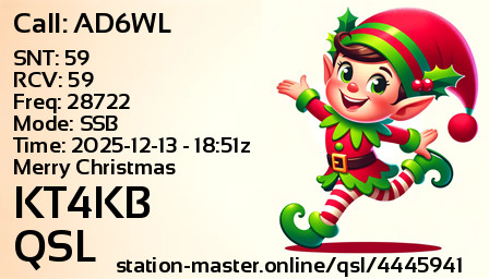 QSL Card for KT4KB QSO with AD6WL