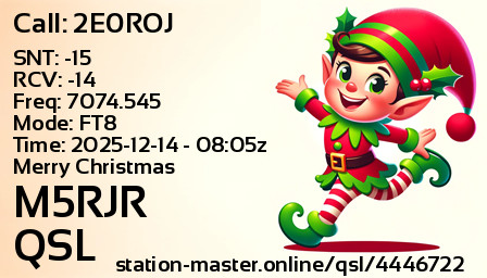 QSL Card for M5RJR QSO with 2E0ROJ