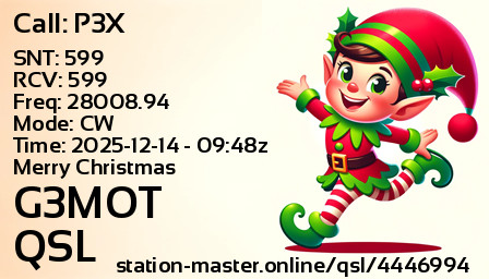 QSL Card for G3MOT QSO with P3X