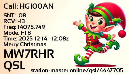 QSL Card for MW7RHR QSO with HG100AN