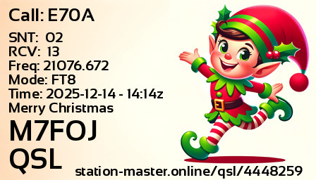 QSL Card for M7FOJ QSO with E70A