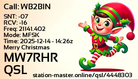 QSL Card for MW7RHR QSO with WB2BIN