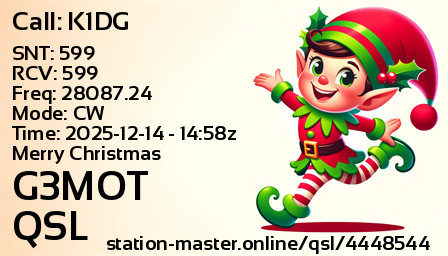 QSL Card for G3MOT QSO with K1DG