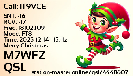 QSL Card for M7WFZ QSO with IT9VCE