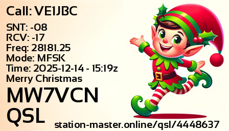 QSL Card for MW7VCN QSO with VE1JBC