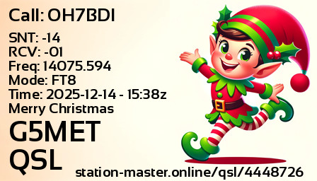 QSL Card for G5MET QSO with OH7BDI