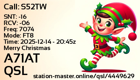 QSL Card for A71AT QSO with S52TW