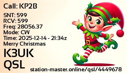 QSL Card for K3UK QSO with KP2B