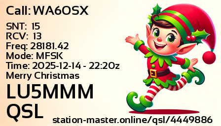 QSL Card for LU5MMM QSO with WA6OSX