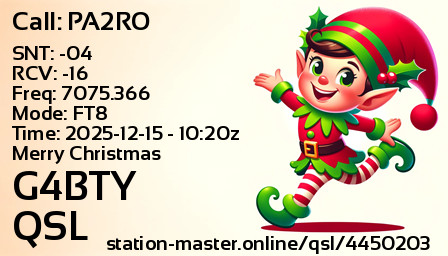 QSL Card for G4BTY QSO with PA2RO