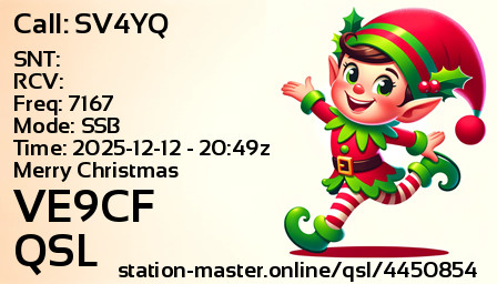 QSL Card for VE9CF QSO with SV4YQ