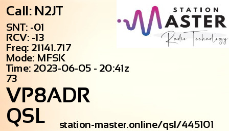 QSL Card for VP8ADR QSO with N2JT