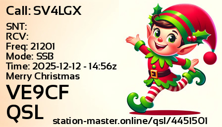 QSL Card for VE9CF QSO with SV4LGX