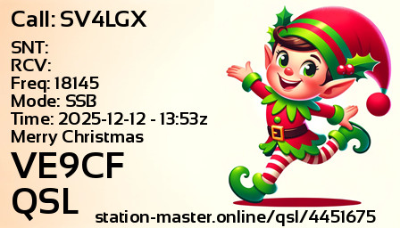 QSL Card for VE9CF QSO with SV4LGX