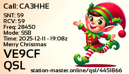 QSL Card for VE9CF QSO with CA3HHE