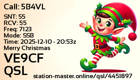 QSL Card for VE9CF QSO with 5B4VL
