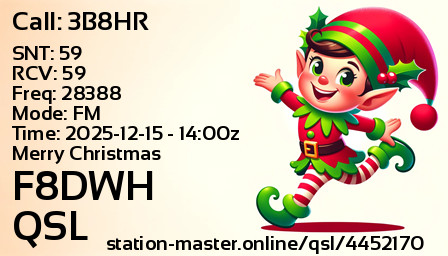 QSL Card for F8DWH QSO with 3B8HR